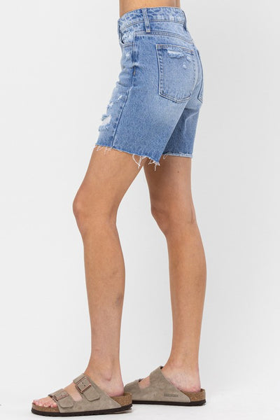 Mid Rise Fray Hem Shorts