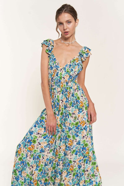 Blue Flower Midi Dress