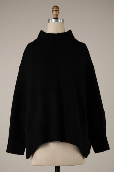 Ribbed Trim Mock Neck Sweater Top