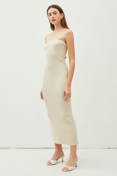 Ribbed Tube Slit Midi Dress