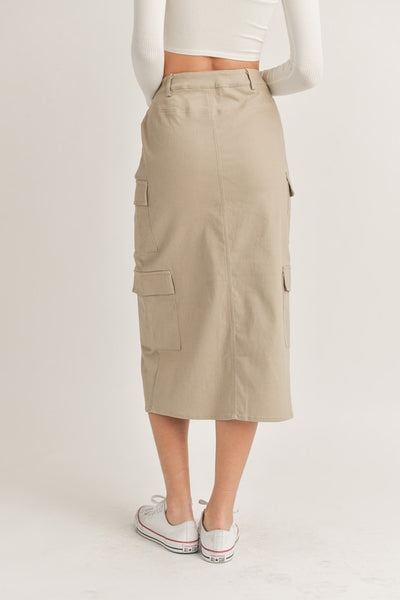 Midi Cargo Skirt With Front Slit Detail