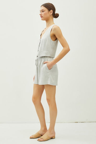 Classic Linen Pinstripe Button Up Vest