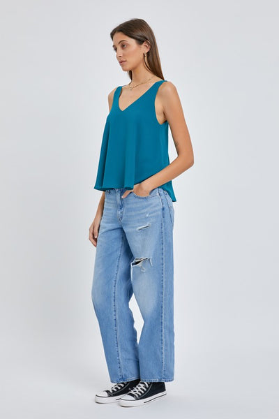 Sleeveless V Neck Solid Top
