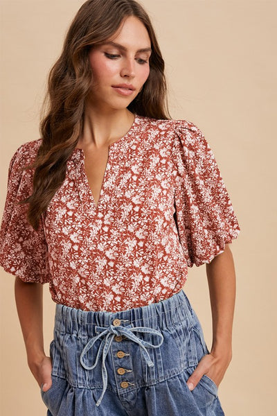 Floral Print Puff Sleeve Blouse