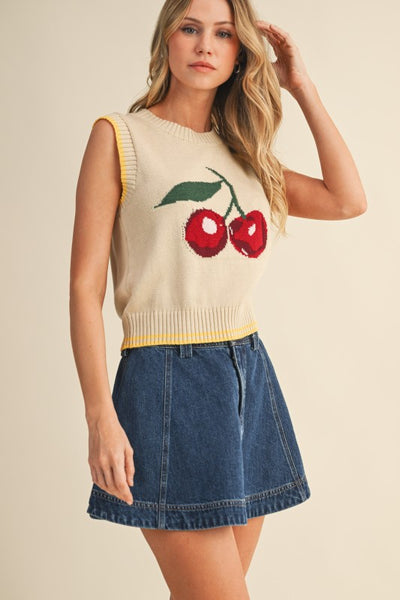 Sleeveless Cherry Sweater