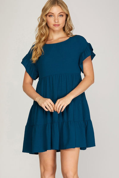 Drop Shoulder Ruffle Tiered Woven Dress