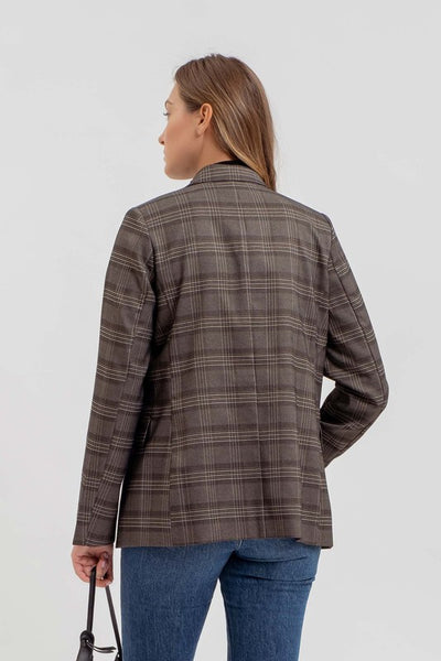 Plaid Collared Long Sleeve Blazer