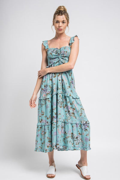Sage Floral Midi Dress