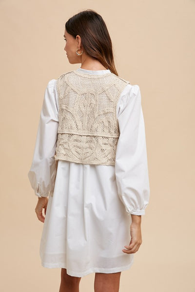 Crochet Vest Babydoll Shirt Dress