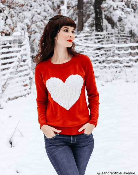 Love Heart Jacquard Round Neck Pullover