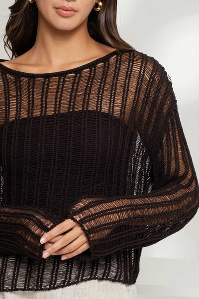 Sheer Crochet Pullover Sweater