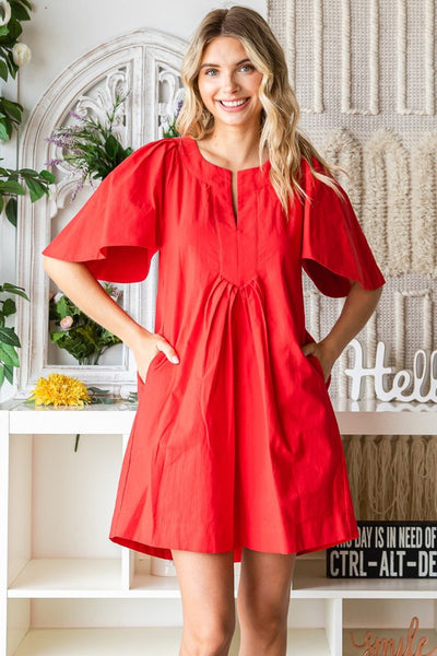 Flutter Sleeve Pleated Tunic Dress
