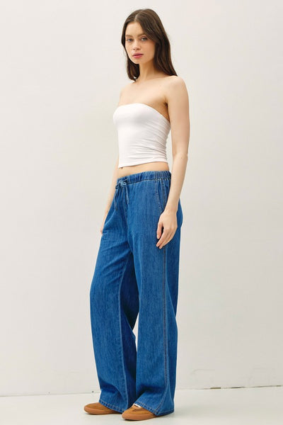Denim Look Wide Leg Pants