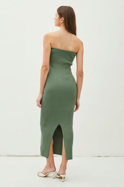 Ribbed Tube Slit Midi Dress