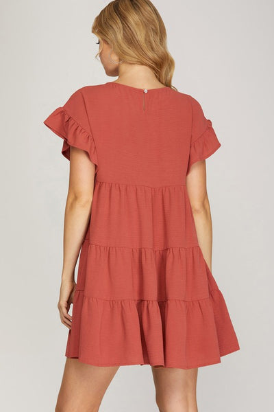 Drop Shoulder Ruffle Tiered Woven Dress