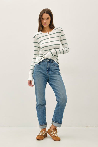 Ribbed Henley Longsleeve Top