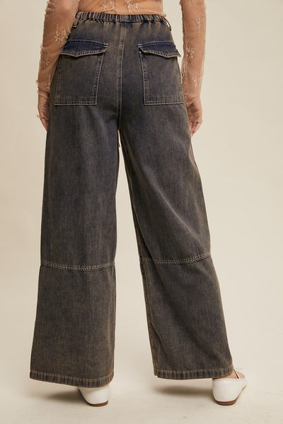 Wide Leg Denim Drawstring Pants