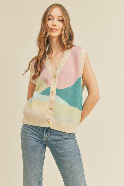 Landscape Pattern Knit Sweater Vest