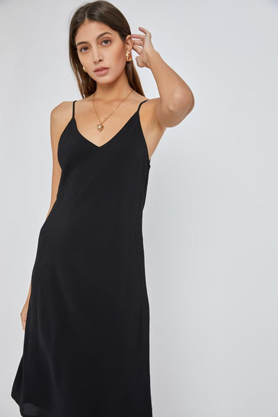 Solid V Neck Slip Dress