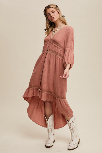 Lace Trim High Low Dress