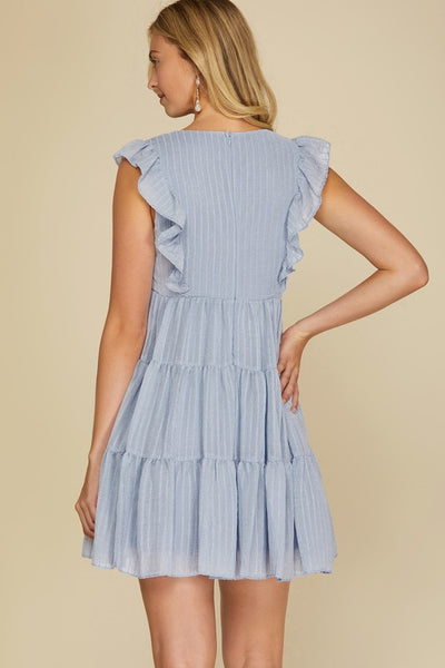 Ruffle Stripe Textured Woven Dress