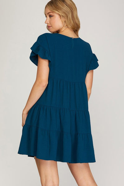 Drop Shoulder Ruffle Tiered Woven Dress