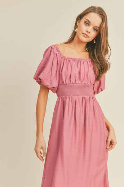 Puff Sleeve Midi Dress