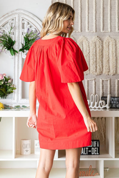 Flutter Sleeve Pleated Tunic Dress