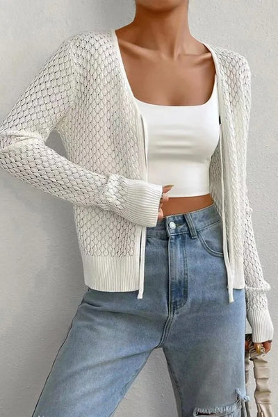 White Front Open Knit Top