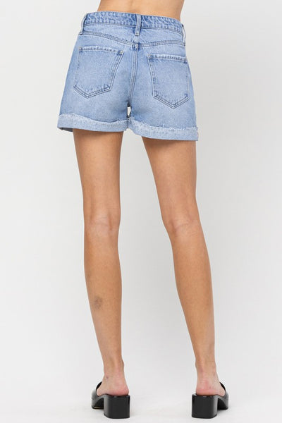 High Rise Cuffed Mom Shorts