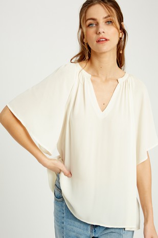 Pleated V Neck Blouse