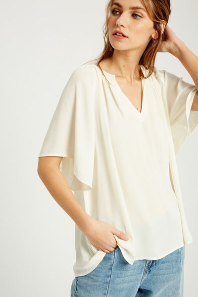 Pleated V Neck Blouse