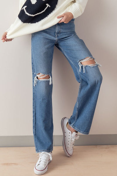 Denim Distressed Wide Jean