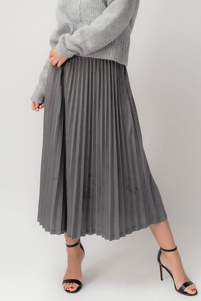 Pleated Zip Midi Flare Skirt
