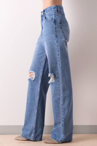 Denim Distressed Wide Jean