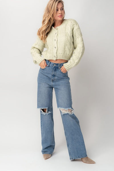 Denim Distressed Wide Jean
