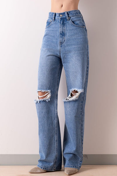 Denim Distressed Wide Jean