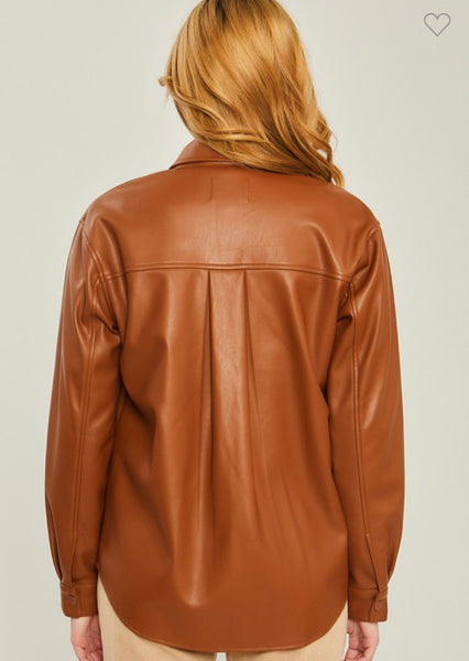 Faux Leather Button Down Shirt