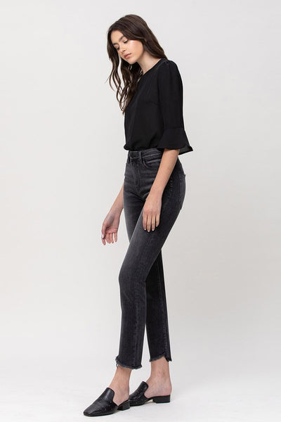 High Rise Straight Crop With Uneven Hem Details