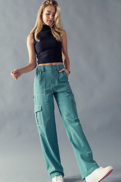 Wide Leg High Waisted 6 Pockets Cargo Pants