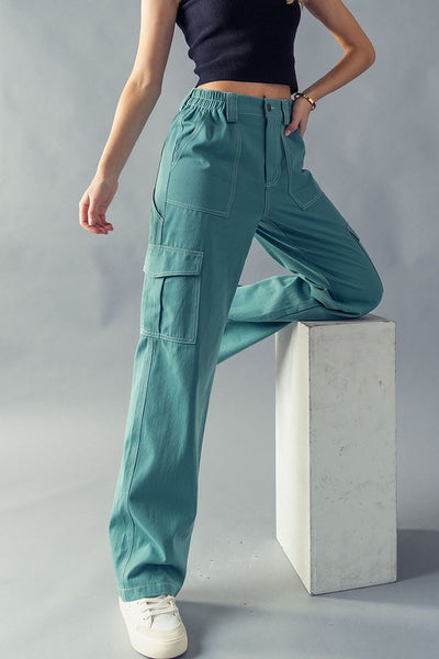Wide Leg High Waisted 6 Pockets Cargo Pants