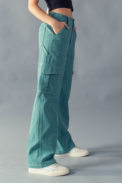 Wide Leg High Waisted 6 Pockets Cargo Pants