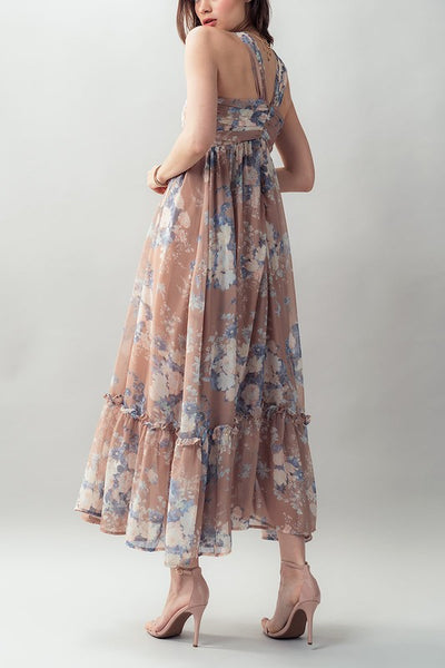 Floral Halter Ruffle Maxi Dress