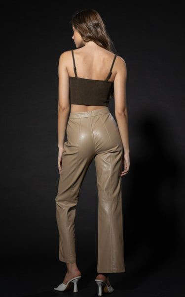 Leather Grid Front Slit Pants