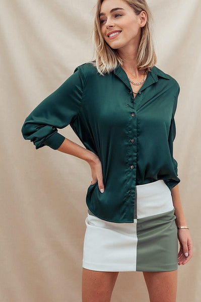 Elegant Classic Fit High Low Hem Silky Shirt