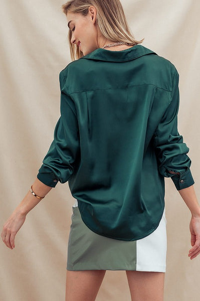 Elegant Classic Fit High Low Hem Silky Shirt