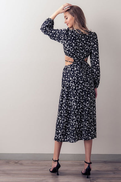 Waist Cut Out Floral Print Maxi Dress