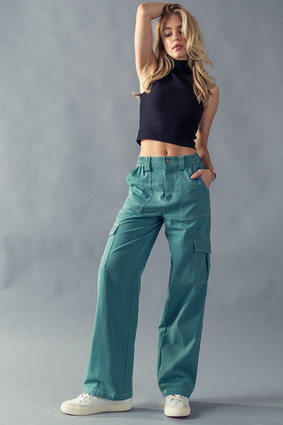 Wide Leg High Waisted 6 Pockets Cargo Pants