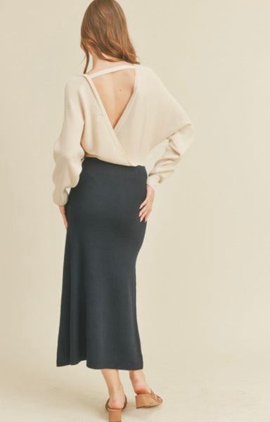 Side Draped Knit Maxi Dress