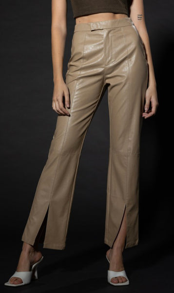Leather Grid Front Slit Pants